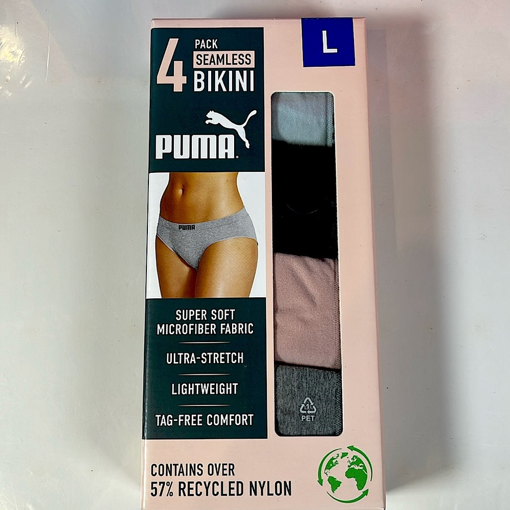NEW. PUMA. 4 pack seamless‎ bikini. Size L.